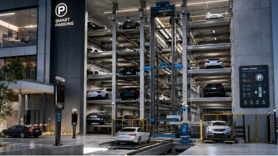 Multi-level automated mechanical parking system with robotic lifts
