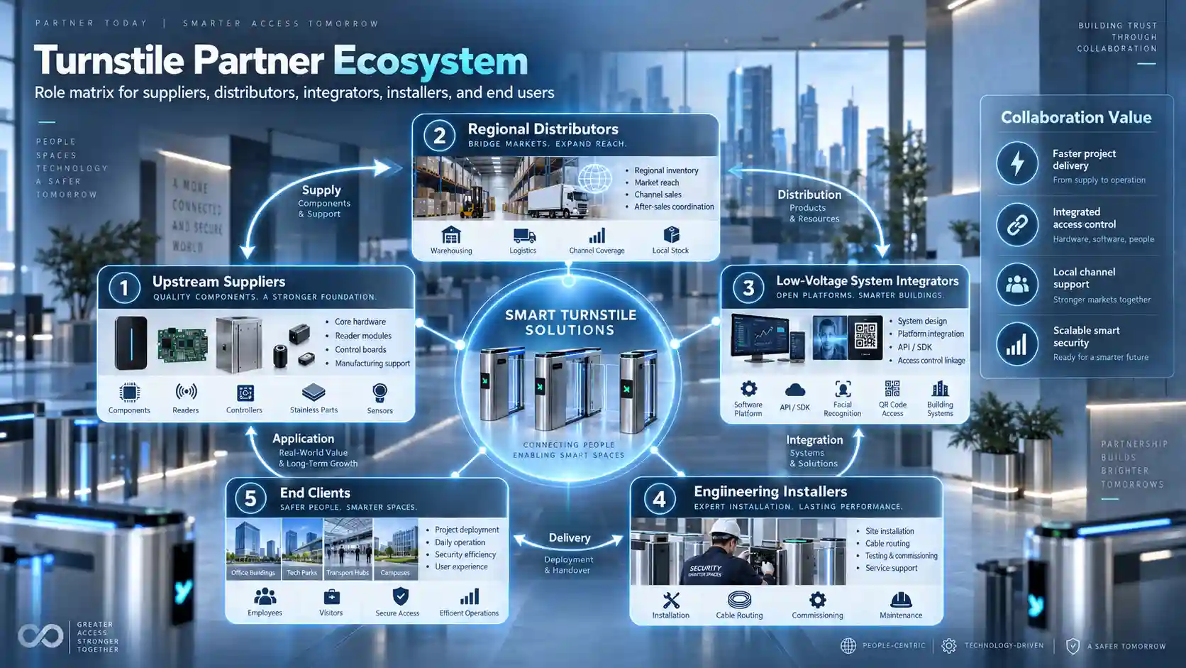 Turnstile supplier, distributor, and system integrator partnership role matrix
